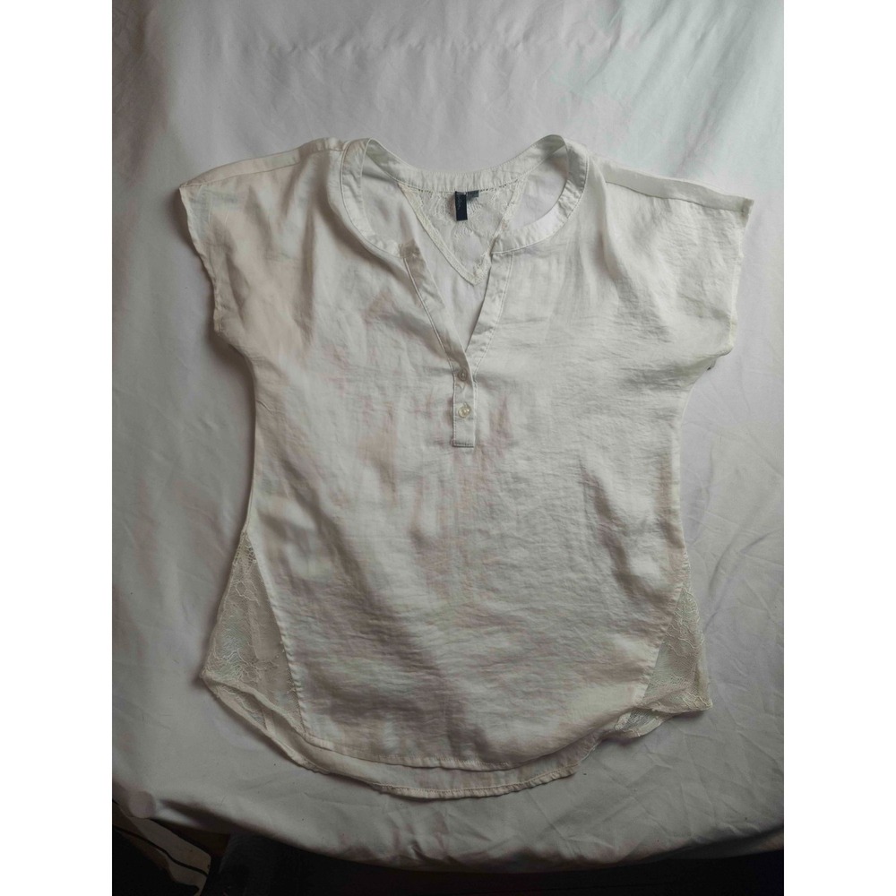 KUT from the Kloth Blouse Top Womens Small White Lace Trim Short Sleeve V-Neck